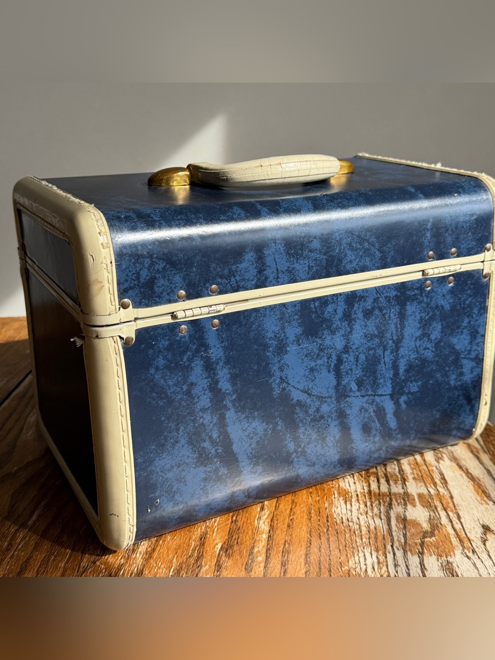 Vtg Samsonite Schwayder Train Luggage 4712 Makeup Travel Case Blue Marble 13x9x8 - Picture 3 of 14